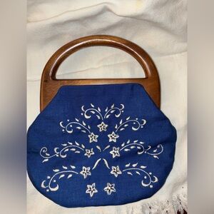Vintage Embroidered Floral Blue Bag Purse